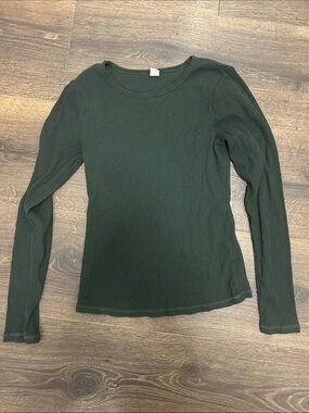 Old Navy Dark Green Ribbed Long-Sleeve Crewneck Top